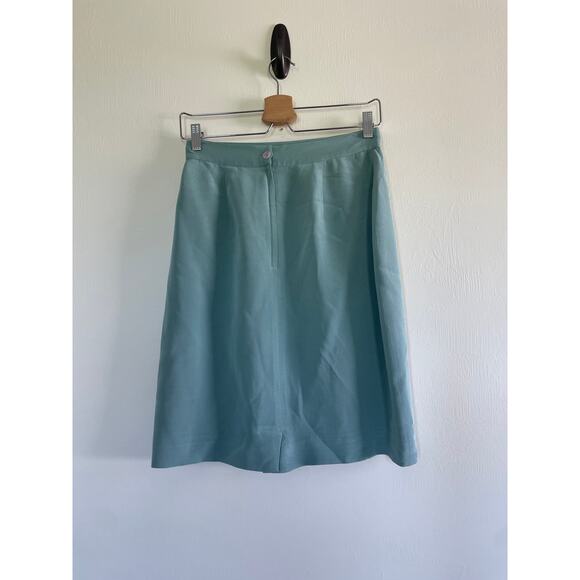 vintage BARRIE PACE Ltd. light turquoise blue 100% silk straight pencil skirt - Picture 4 of 8